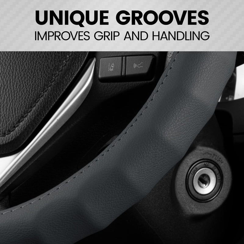 BDK SW-899-SG Leather Car Steering Wheel Cover Size 13.5 to 14.5" Universal Fit, Easy Installation, Small, Gray - Image 5